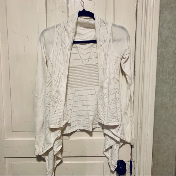 ADD ON $5 - White Open Front Cardigan w/ Pointelle Detailing - Picture 2 of 3